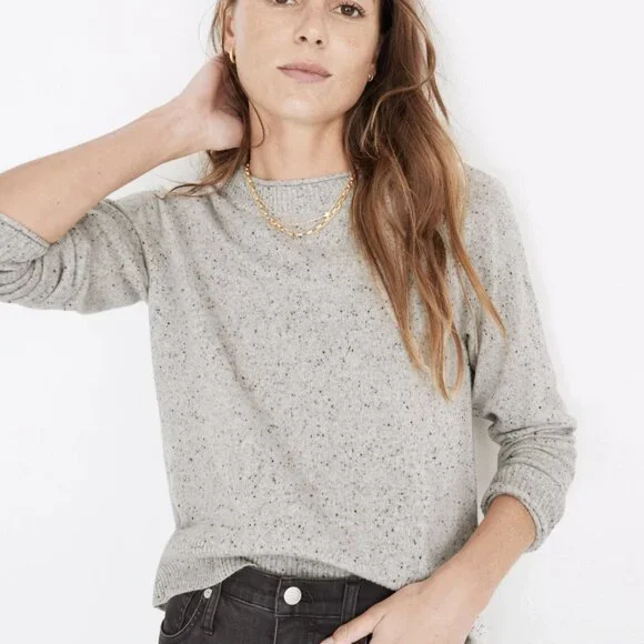 Madewell Donegal 100% Cashmere Roll-Trim Pullover Sweater in Light Grey, size XS - Picture 3 of 9